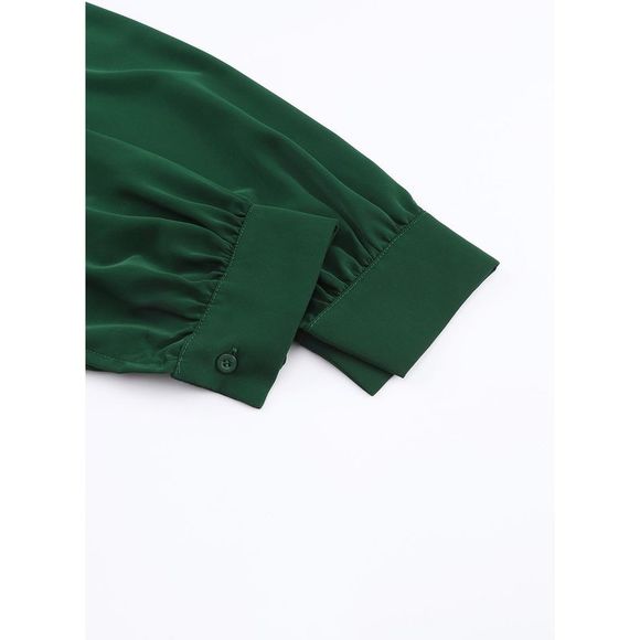 Azura Exchange  Green Cutout Back Ruched Mock Neck Blouse - Picture 14 of 15